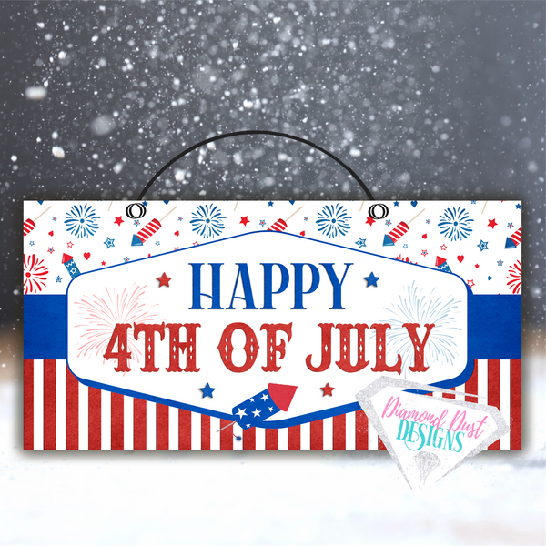 Happy 4th of July Firecracker sign.12x6 inch sign. Wood or metal options.