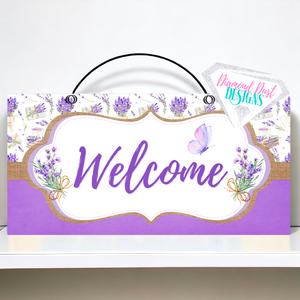 12x6 in. Lavender Welcome sign. Wood or metal option.