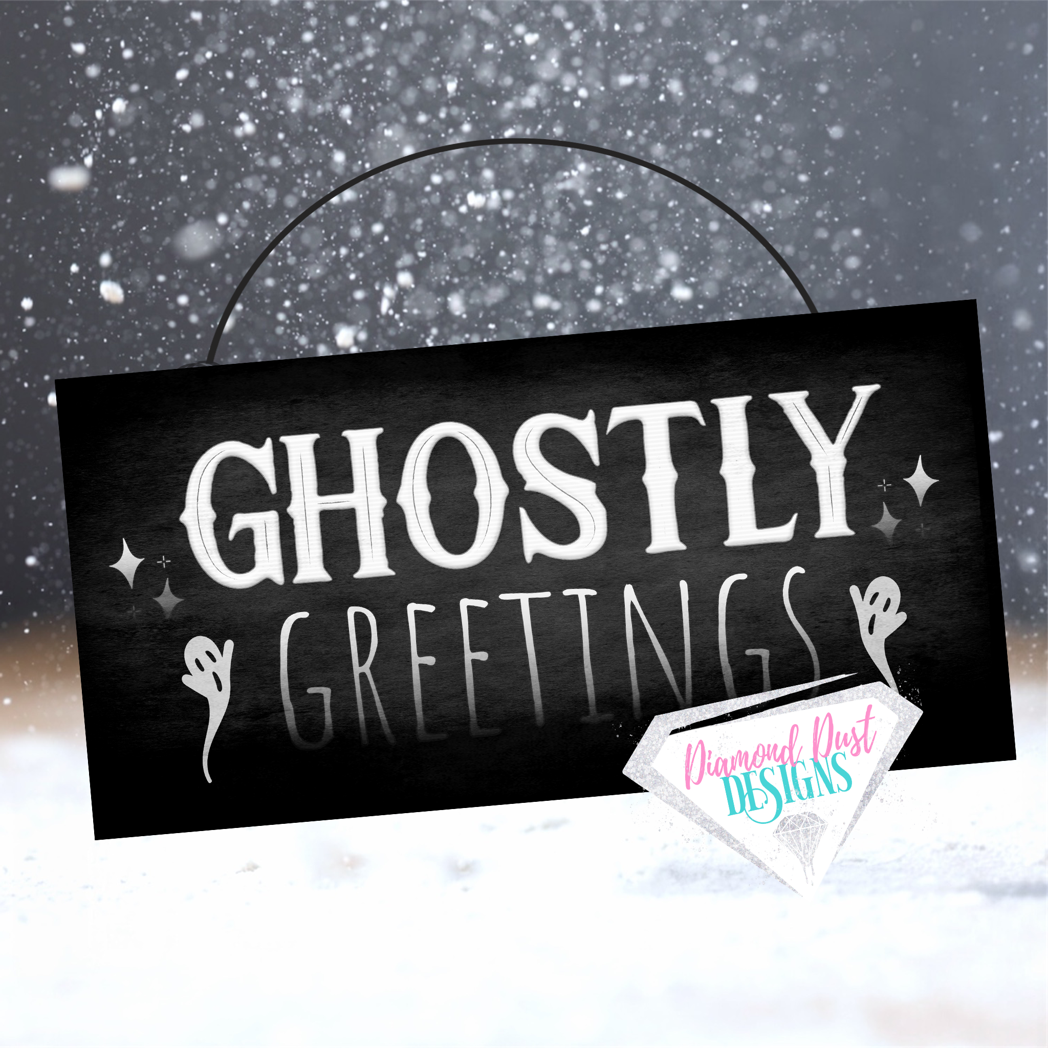 Ghostly Greetings Halloween sign, wood or metal 2 size options. Ghost Wreath sign. Halloween door hanger. Halloween accent.
