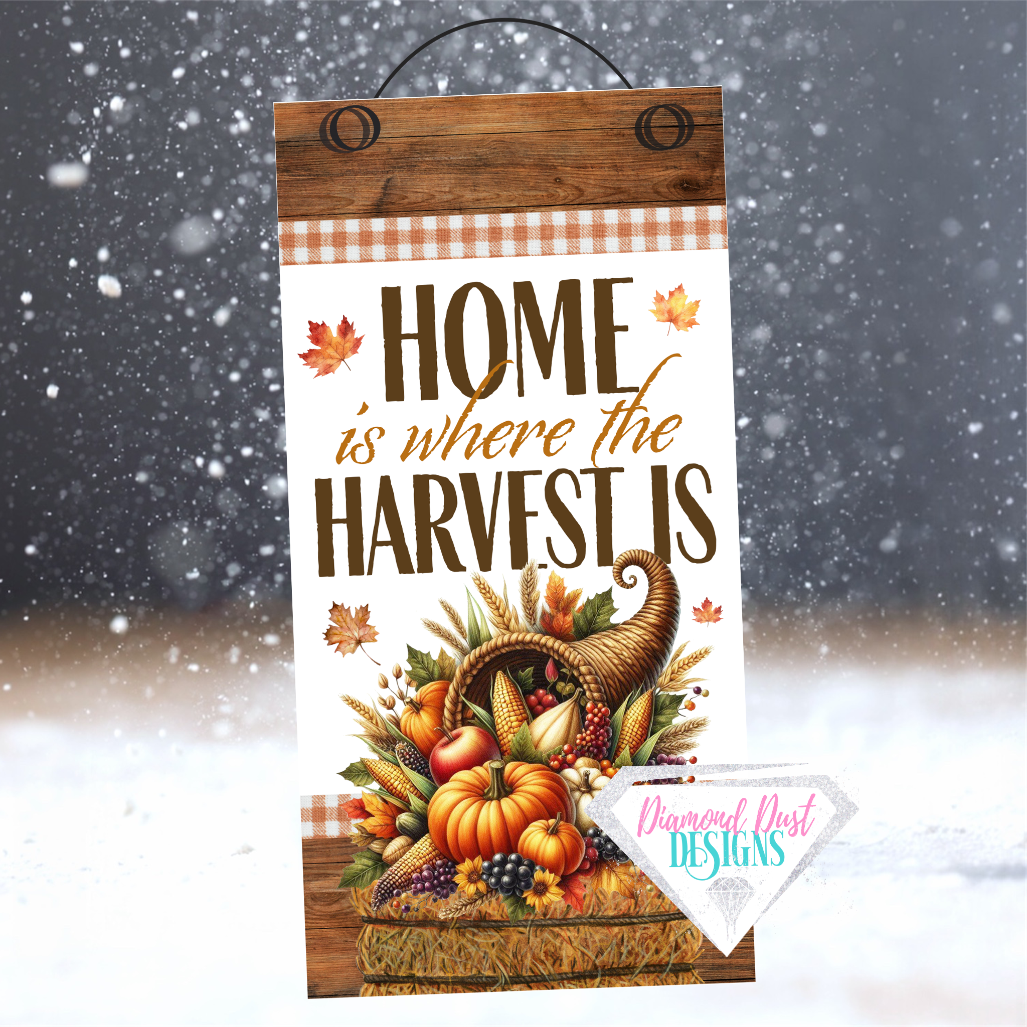 Home is where the Harvest is sign, wood or metal 2 size options. Cornucopia Wreath sign. Fall door hanger. Fall accent.