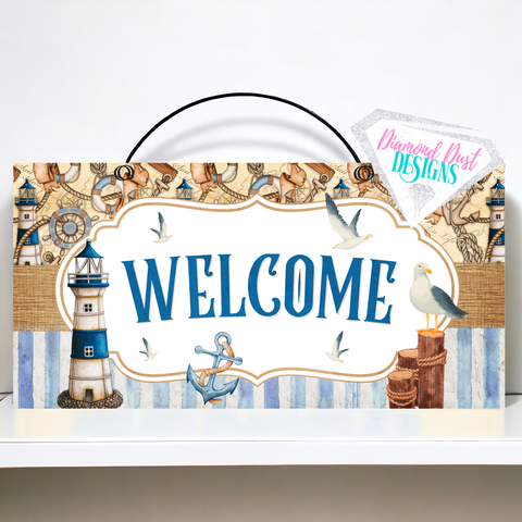 12x6 in. Nautical Lighthouse sign. Wood or metal option.