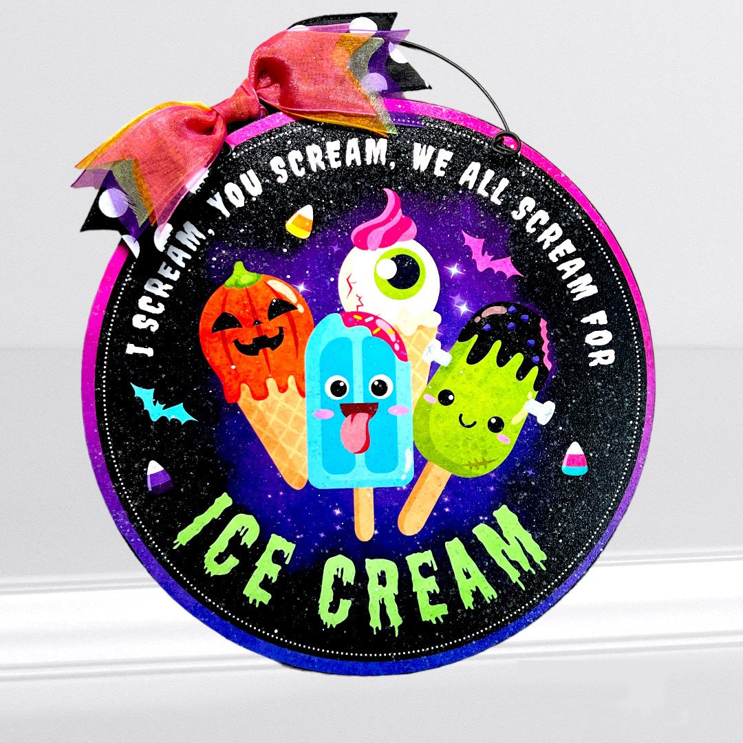Scream for Ice Cream round Halloween sign. Wood or metal option.