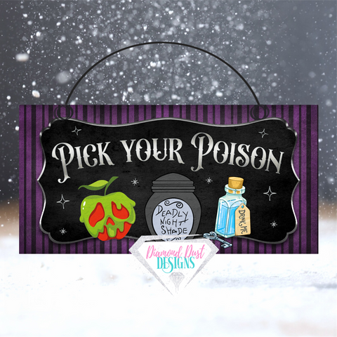Pick your Poison sign, wood or metal 2 size options. Halloween Wreath sign. Halloween door hanger. Halloween accent.
