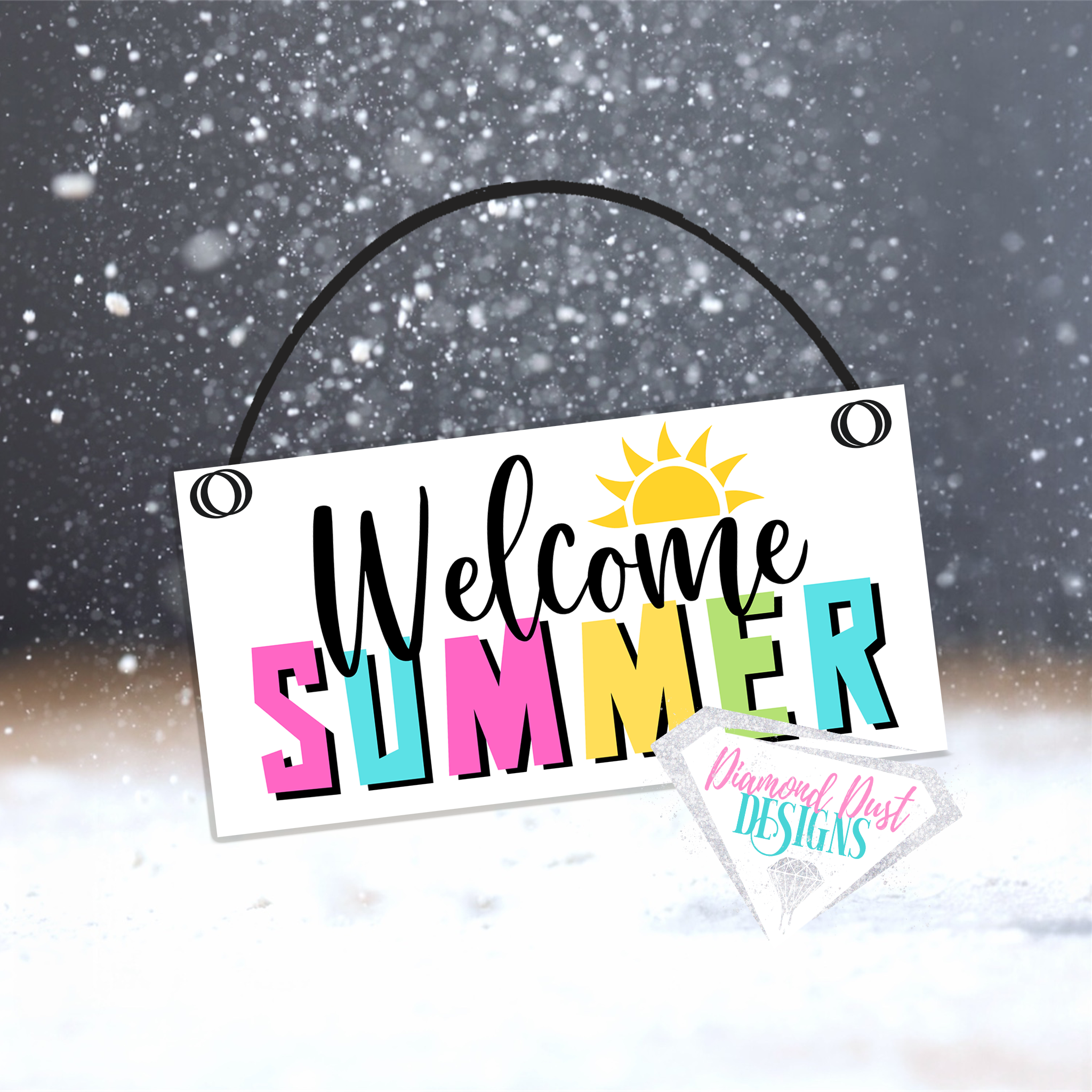 Welcome Summer sign 3x6 inch. Summer sign with sun. Small sign, small decorations for holidays. Summer accent, wreath attachment.