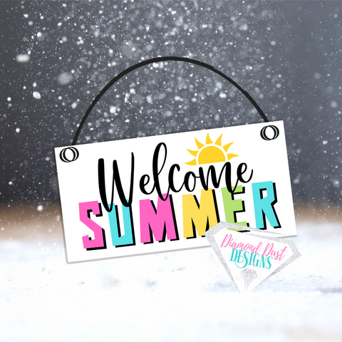 Welcome Summer sign 3x6 inch. Summer sign with sun. Small sign, small decorations for holidays. Summer accent, wreath attachment.