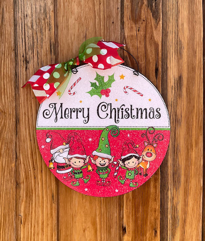 Whimsical Merry Christmas round sign.Wood or metal option.