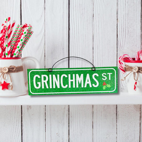 GRINCHMAS ST sign 3.5x12 inches. Wood or metal option.
