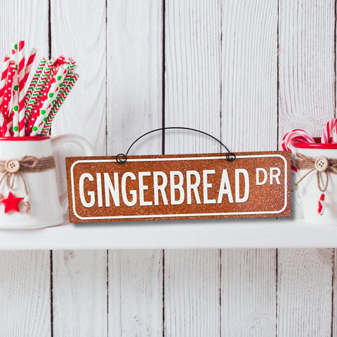 GINGERBREAD DR sign 3.5x12 inches. Wood or metal option.