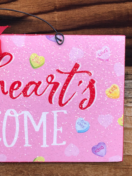 Sweetheart's Welcome. Candy hearts sign.