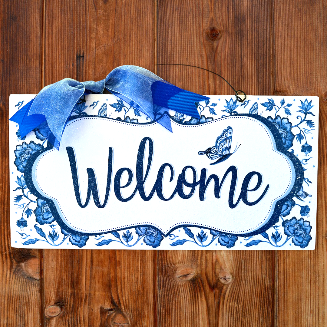 Chinoiserie pattern Welcome sign.