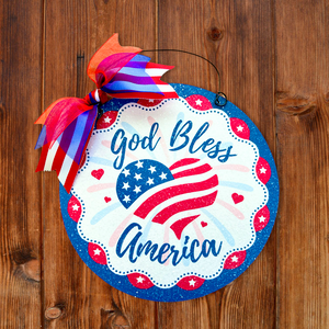 God Bless America round sign.