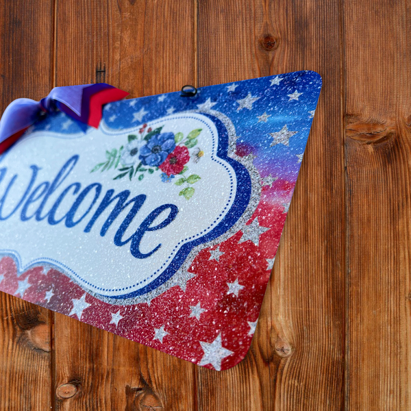 Welcome star poppy sign. Wood or metal option.