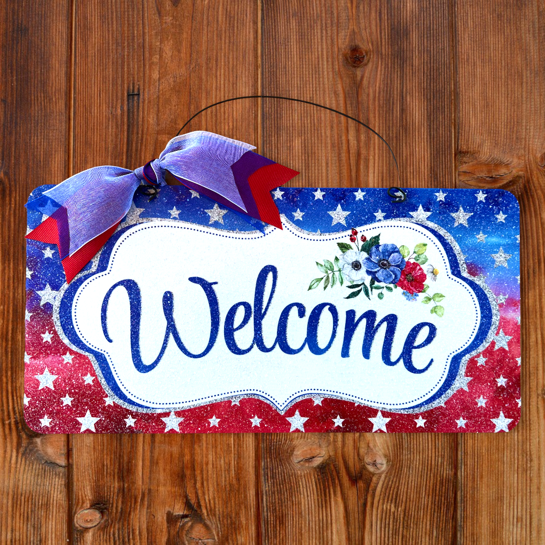 Welcome star poppy sign. Wood or metal option.