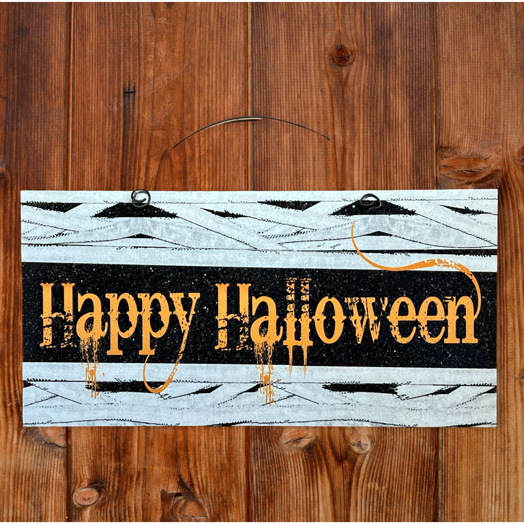 Happy Halloween Mummy wrap sign. Wood or metal option.