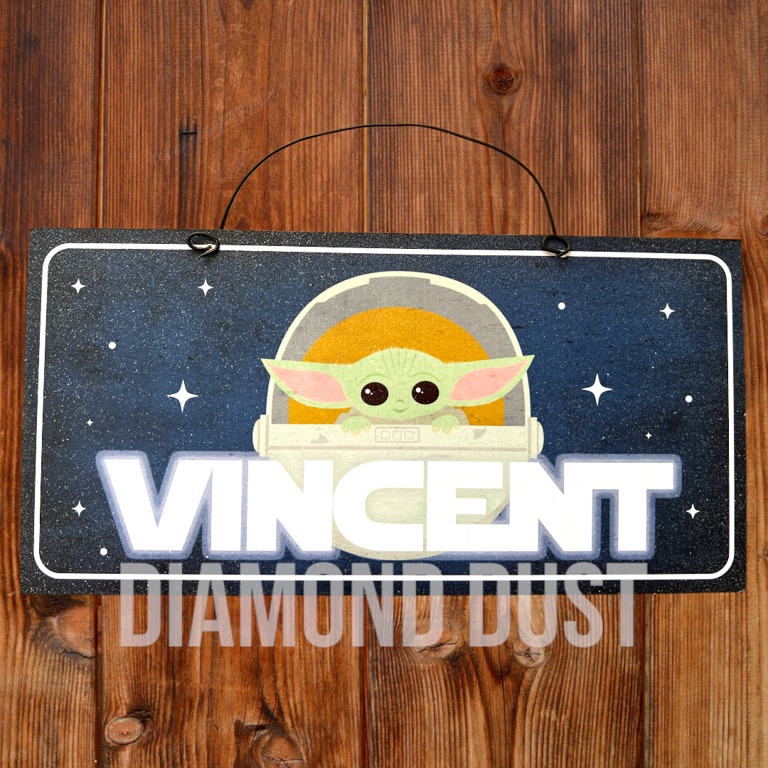 Grogu baby Yoda customizable sign. Wood or metal option.
