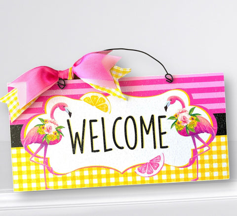 Flamingo Lemon Summer Sign. Wood or Metal option.