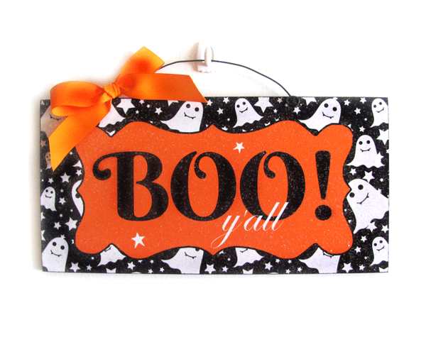 Halloween sign. Boo Y'all with glitter