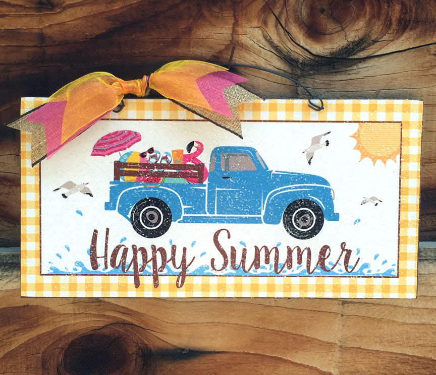 Happy Summer blue truck sign.