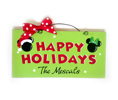Custom Disney heads sign. Happy Holidays or Merry Christmas.