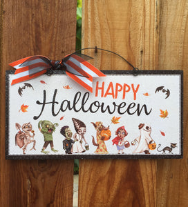 Happy Halloween sign. Halloween costumes.