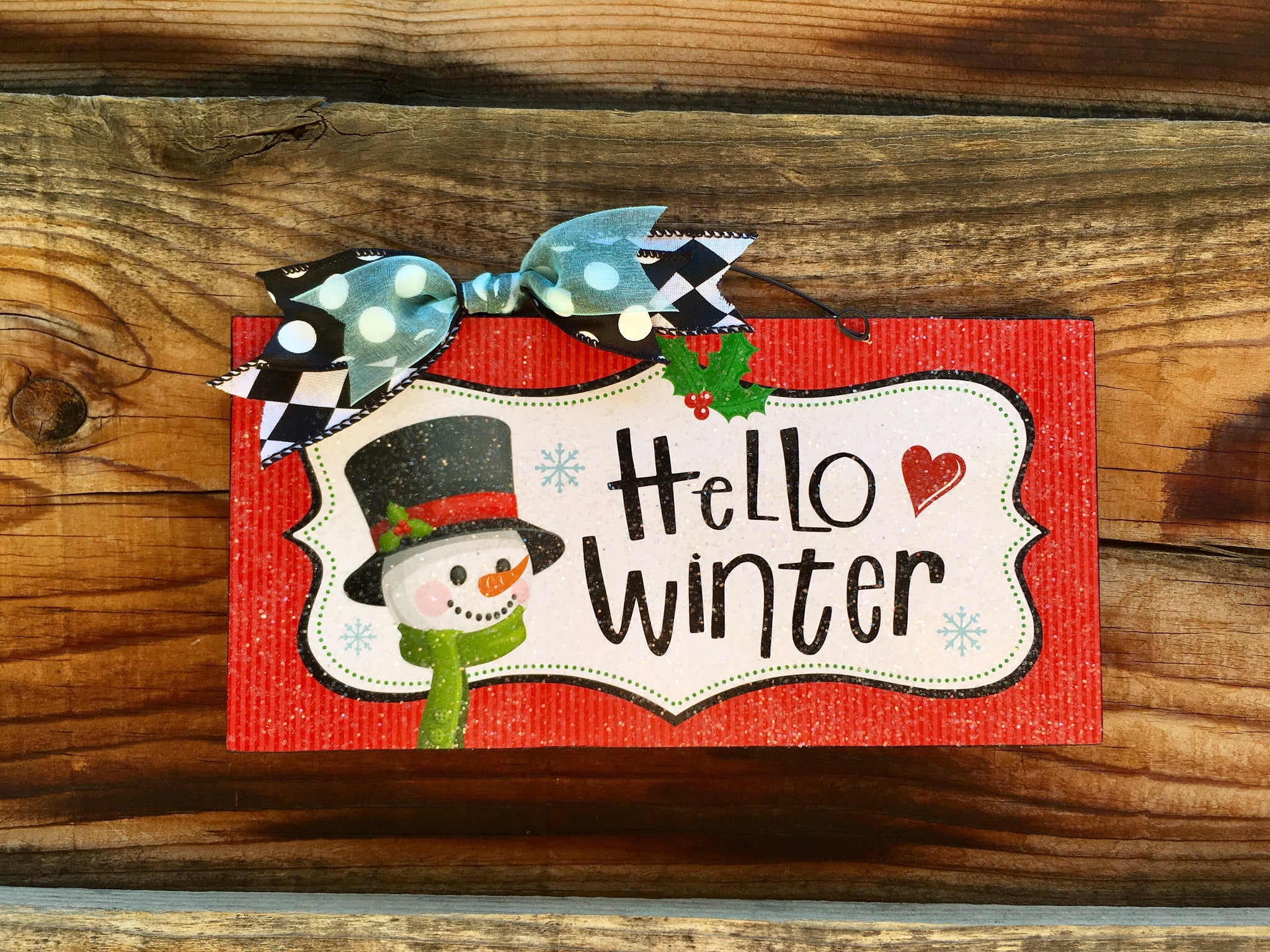 Hello Winter Snowman sign.