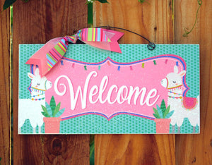 Llama Welcome sign. Custom text option.